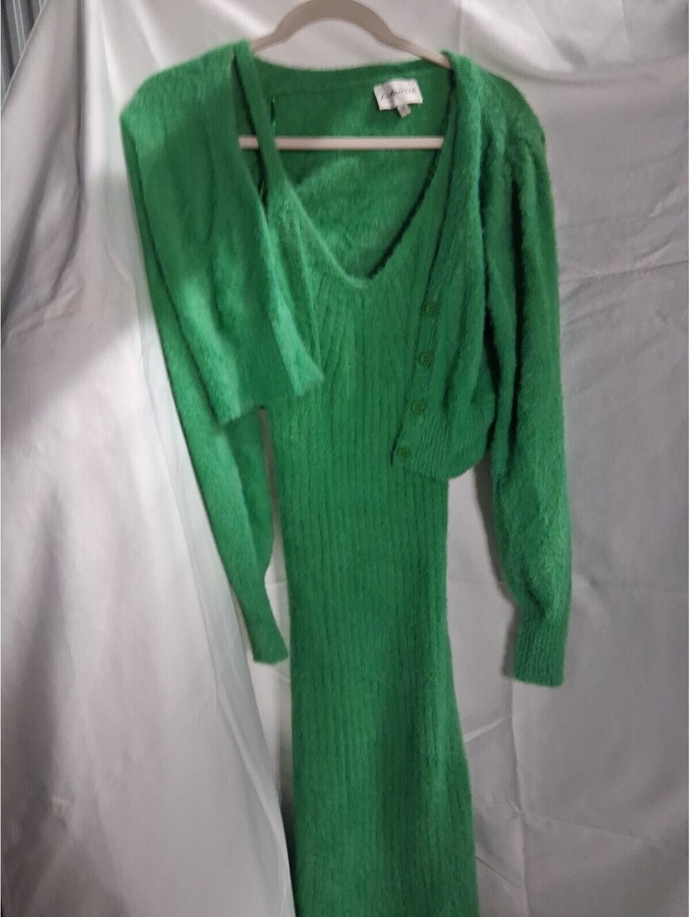 Freshman 1996 Sweater Dress Matching Cardigan Set Green Small Soft And Fuzzy N2